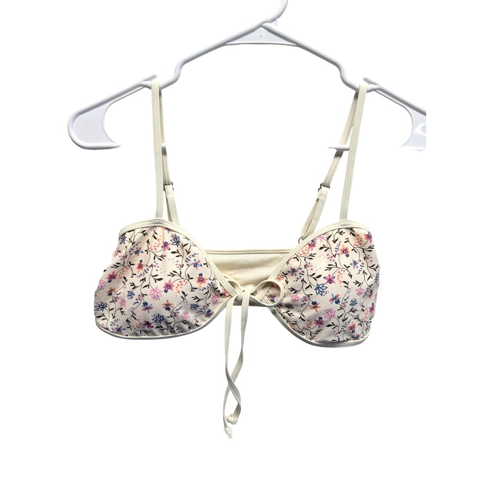 Caroline Constas Bikini Top Floral Tie Front Medium Cream Womens